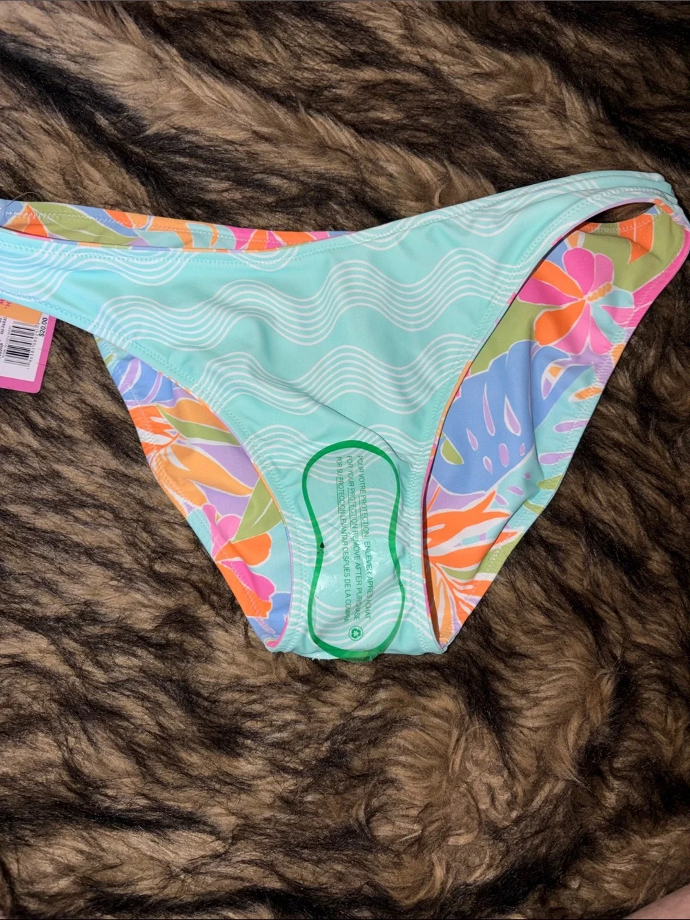 Ninety-Nine Reversible Tropical Bikini Bottom Cheeky Coverage, Mid Rise Size L